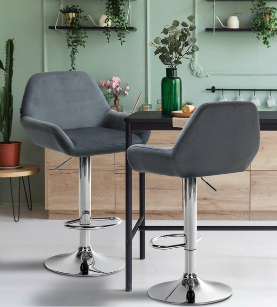 Lot de 2 tabourets de bar braga velours chrome