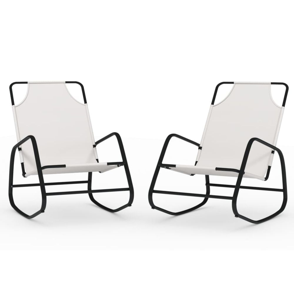 Chaises longues à bascule lot de 2 crème acier et textilène