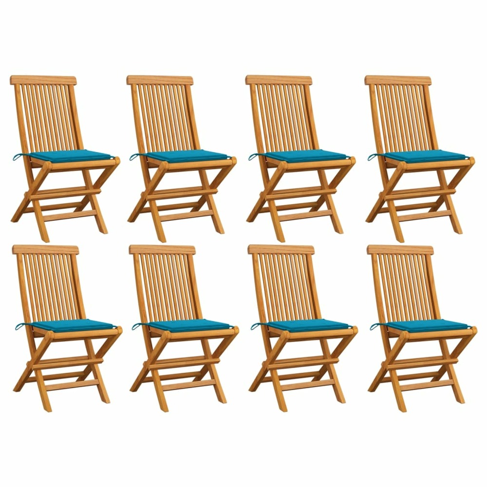 Chaises de jardin et coussins bleu lot de 8 bois de teck massif