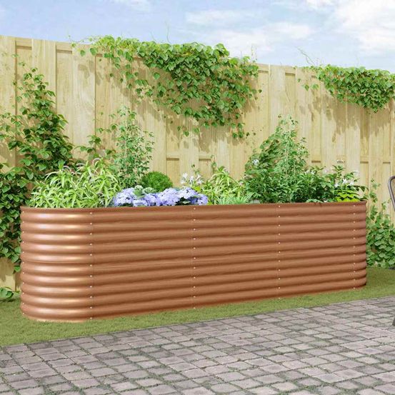 Bac potager rectangulaire sur pieds 320cm en acier marron, jardinière haute de jardin