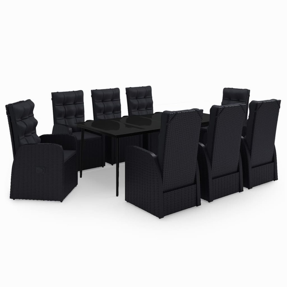 Ensemble à manger de jardin avec coussins 9 pcs noir