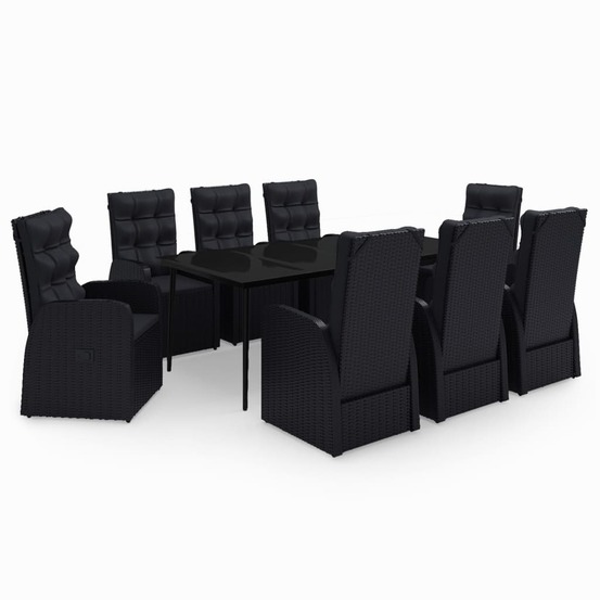 Ensemble à manger de jardin avec coussins 9 pcs noir
