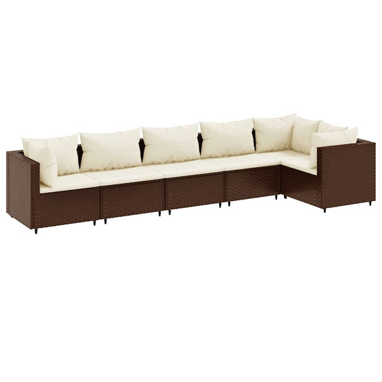 Salon de jardin 6 pcs avec coussins marron résine tressée