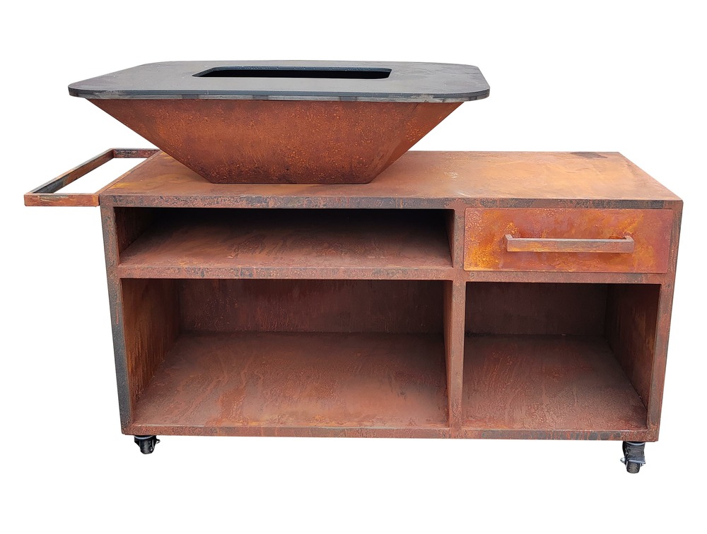 Barbecue braséro charbon ø100cm marron meuble sur roulettes