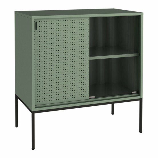 Buffet commode meuble de rangement 85 x 80 x 45 cm salon entré chambre métallique acier verre ondulé vert