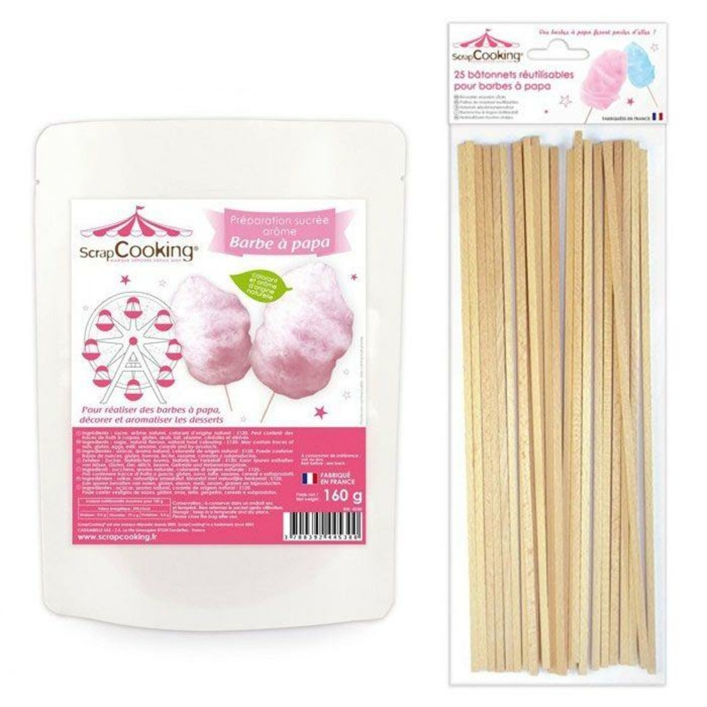 Préparation barbe à papa rose 160 g + 25 bâtonnets