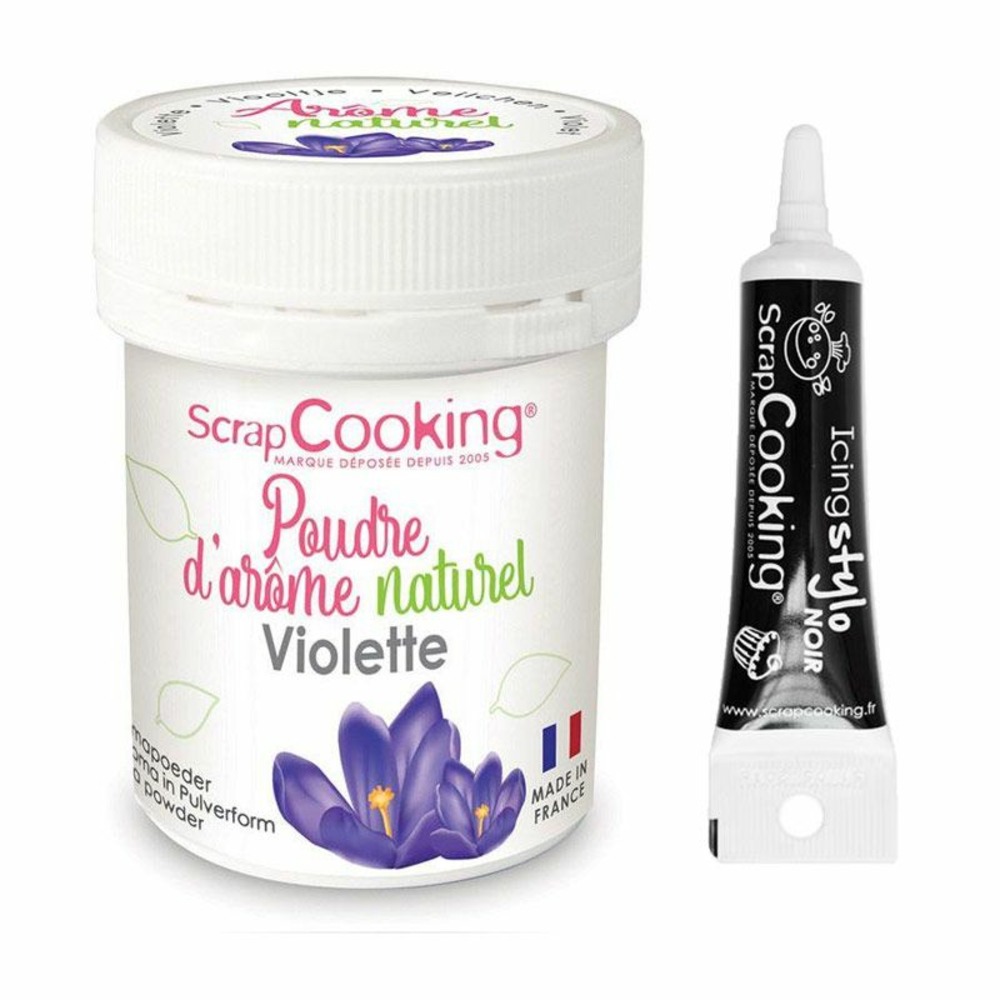 Arôme alimentaire naturel en poudre violette + stylo glaçage noir