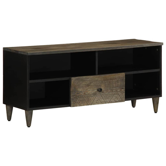 Meuble tv noir 100x33x46 cm bois massif de manguier