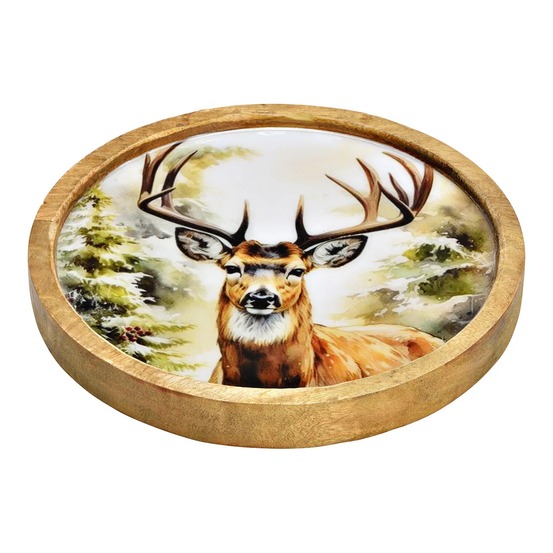 Plateau rond décoratif grand cerf