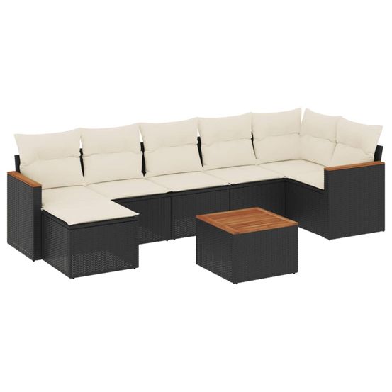 Salon de jardin 8 pcs avec coussins noir résine tressée