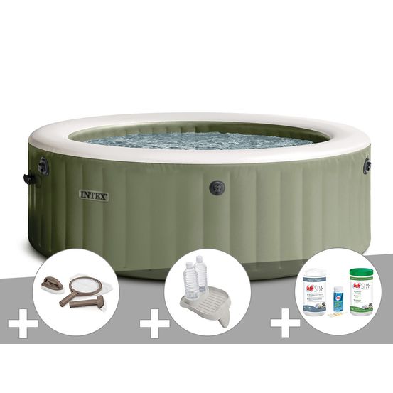 Kit spa gonflable purespa olive rond bulles 8 places + kit d'entretien + porte-