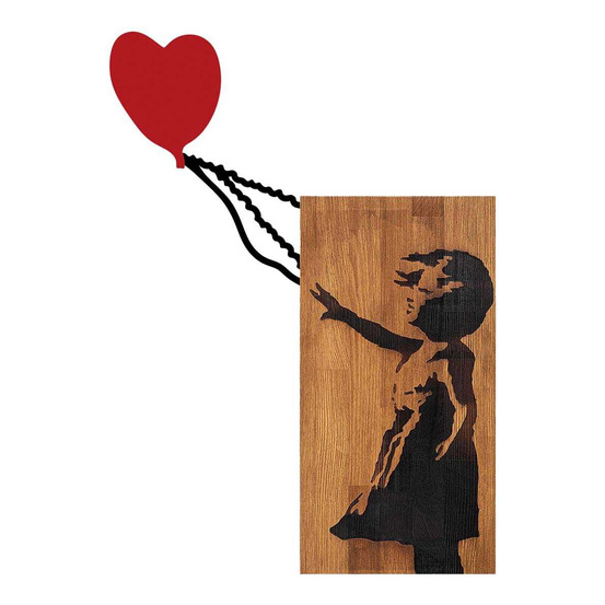 Décoration murale en bois et métal walnut fille avec coeur