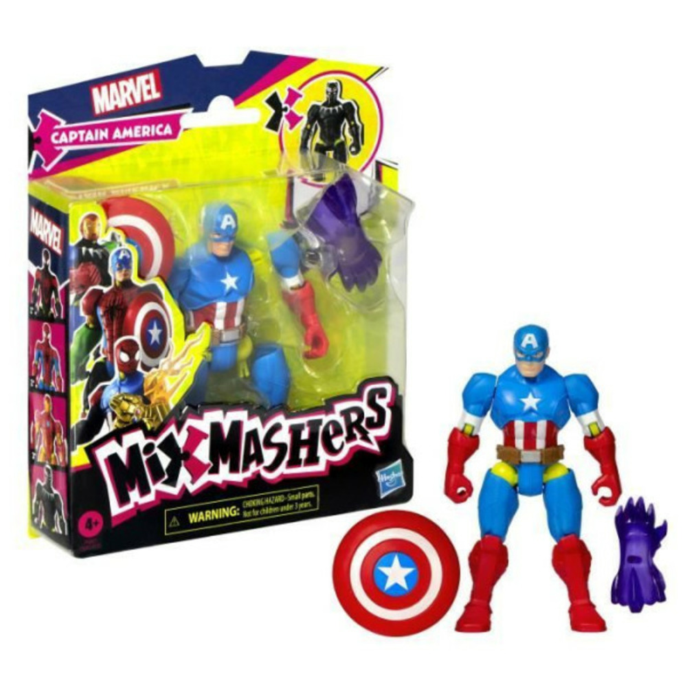 Mixmashers captain america, figurine 12 cm personnalisable a mélanger et combiner avec accessoires, marvel, des 4 ans