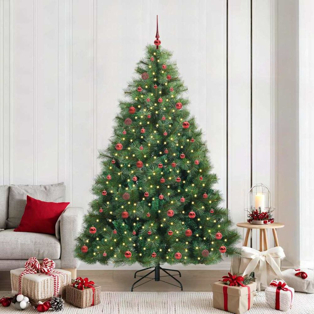 Sapin artificiel haut de gamme 210 cm, pack déco avec 120 boules et éclairage 300 led