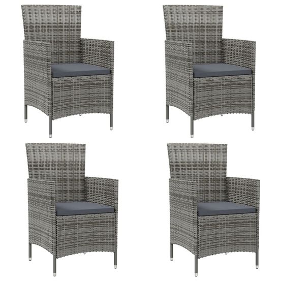 Chaises de jardin avec coussins lot de 4 résine tressée gris