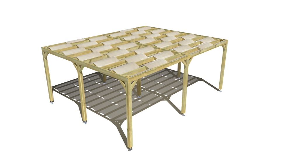 Pergola bois • 6m x 5m • indépendante • sens largeur • voilage semi-transparent inclus • livraison comprise