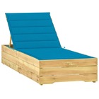 Transat chaise longue bain de soleil lit de jardin terrasse meuble d'extérieur avec coussin bleu bois de pin imprégné 02_0012