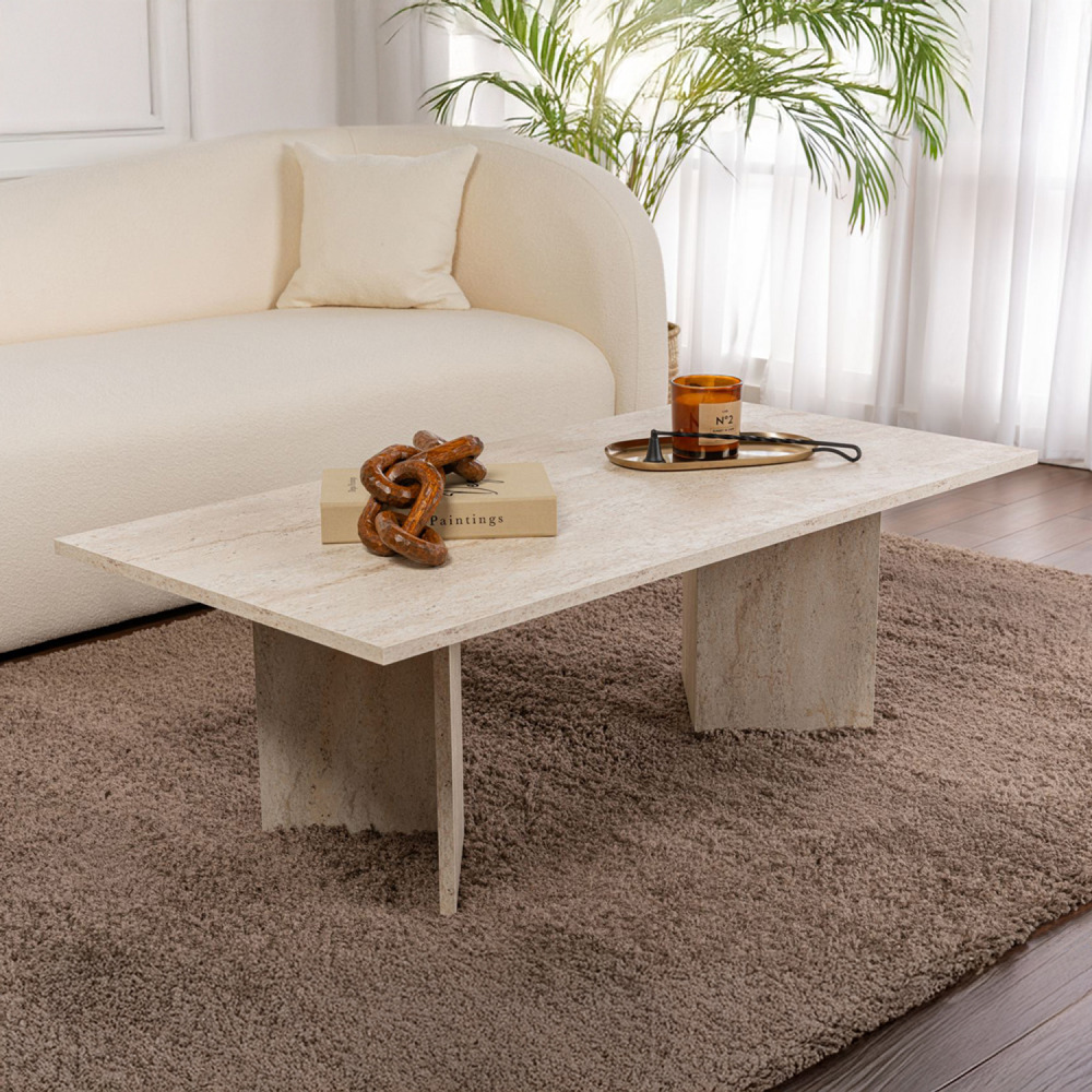 Table basse rectangulaire effet travertin 119x60cm topi