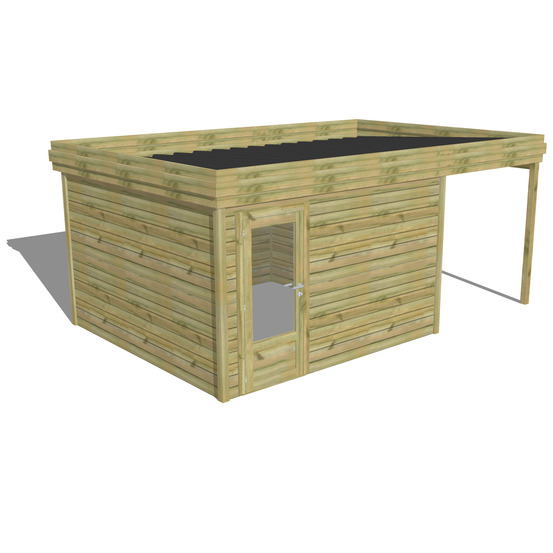 Abri de jardin bois pin traité autoclave 27mm - 5,44x3,44m / 19m2 - bac acier - abri français