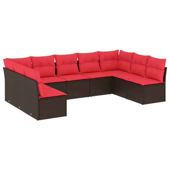 Salon de jardin avec coussins 9 pcs marron résine tressée