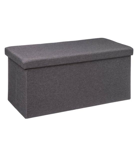 2 en 1 pouf pliant double et coffre de rangement gris foncé 76 x 37.5 cm