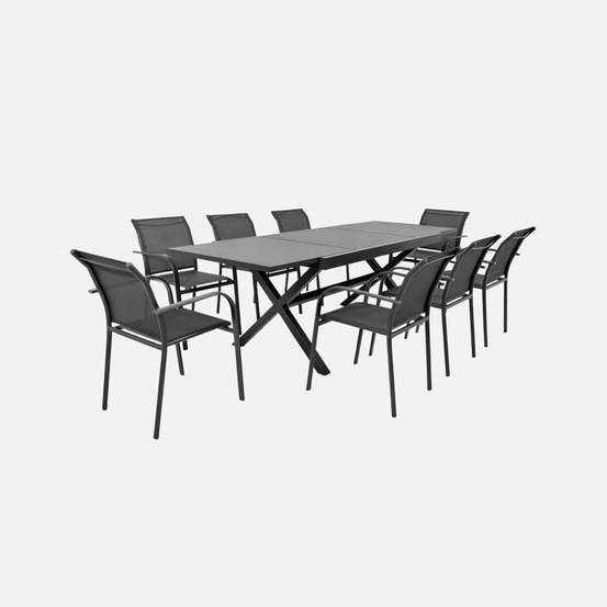 Table de jardin extensible aluminium + 8 assises - ventura + amara