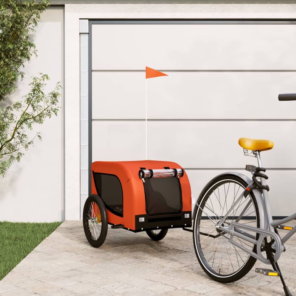 Remorque vélo grand chien tissu oxford cadre fer pour voyage orange