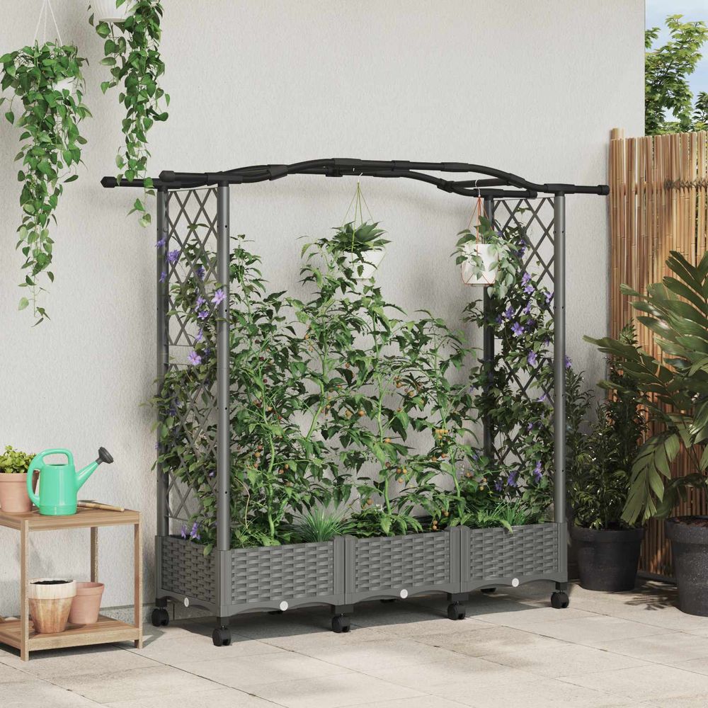 Bac surélevé avec toit polypropylène extérieur terrasse treillis plantes 169x40cm gris clair
