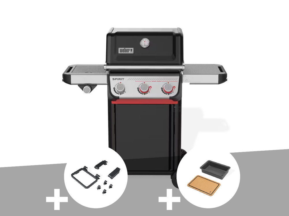 Barbecue à gaz spirit e-335 + set d'accessoires clipsables works + bac et planc
