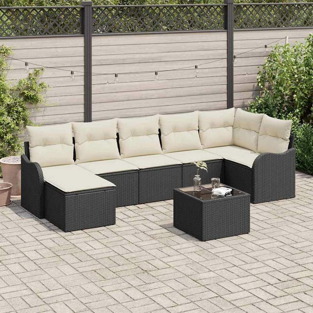 Ensemble de canapé de jardin 8 pcs noir et blanc poly rotin