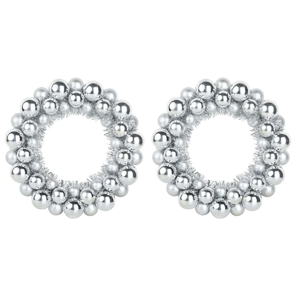 Couronnes de boules de noël 2 pcs argent 33 x 33 x 7 cm