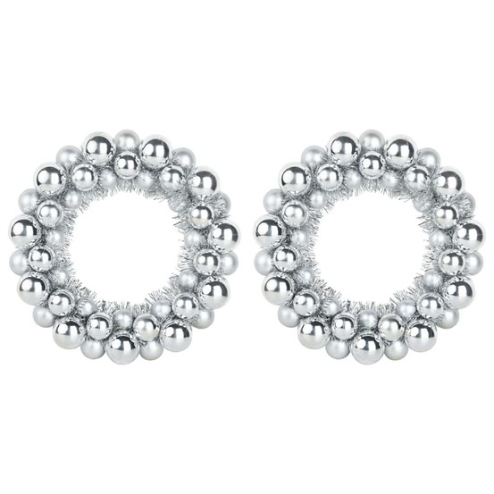 Couronnes de boules de noël 2 pcs argent 33 x 33 x 7 cm