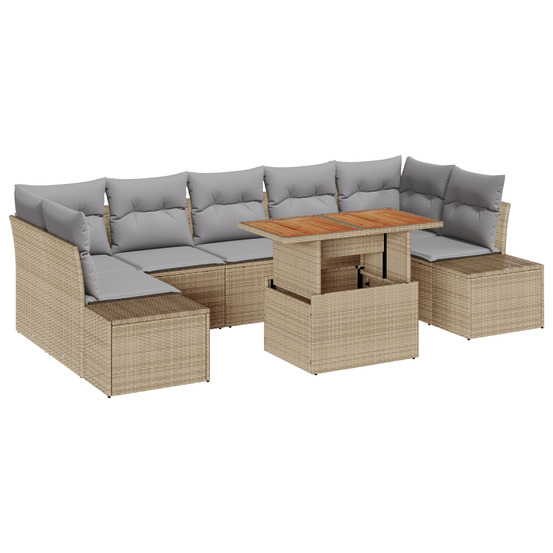 Canapé de jardin 8 pièces avec coussins beige rattan poly