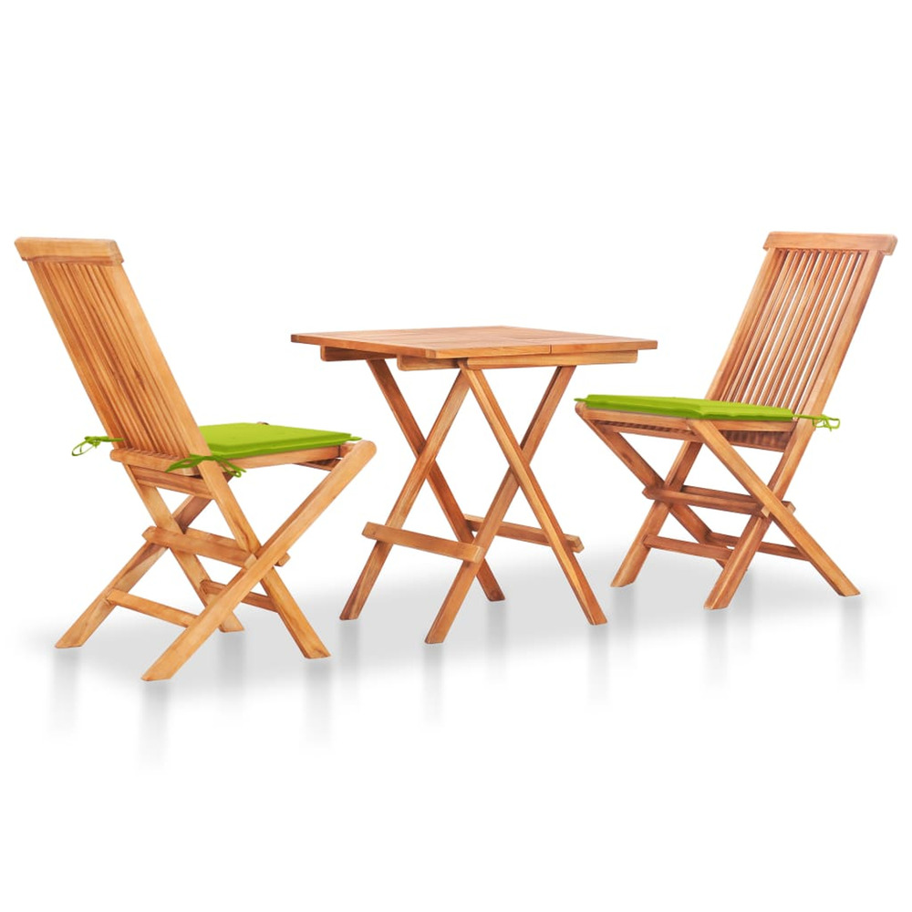 Ensemble de bistro 3 pcs avec coussins vert vif bois de teck