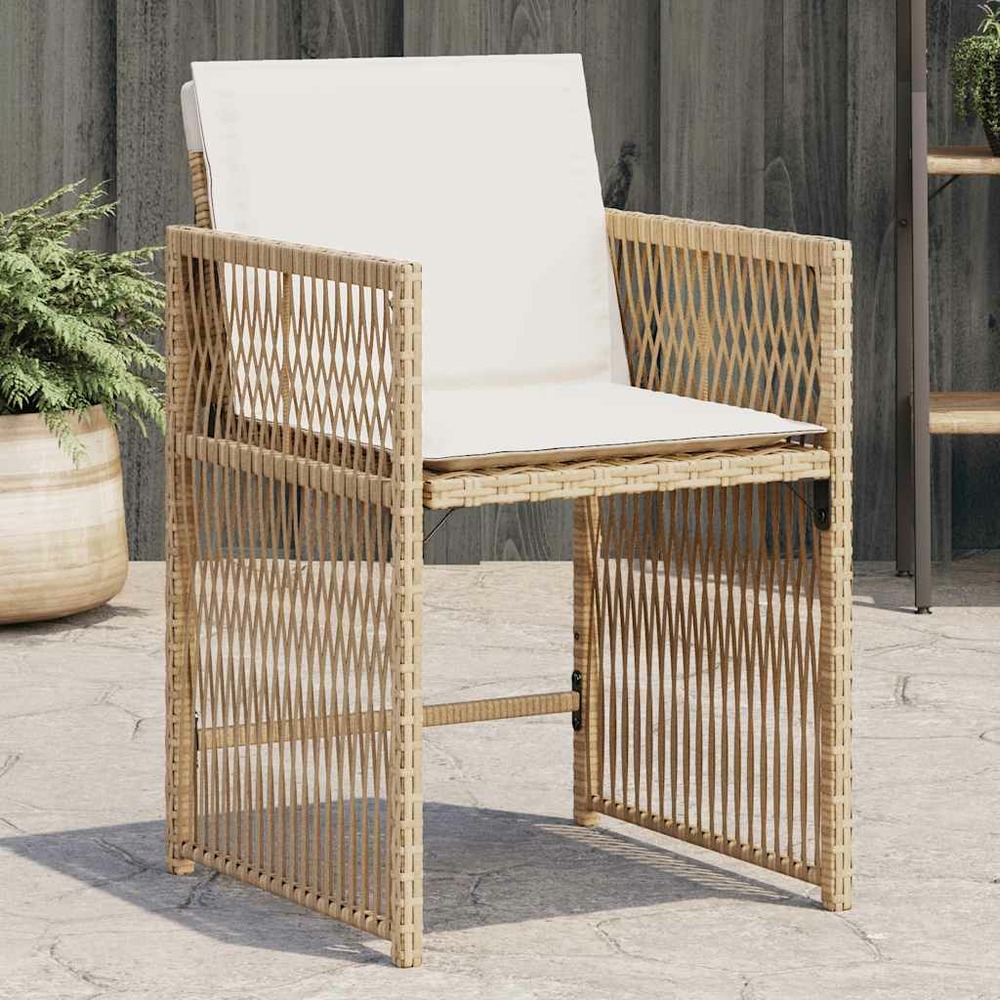 Chaises de jardin avec coussins lot de 4 beige résine tressée