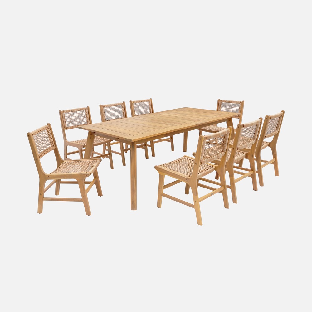 Table de jardin extensible bois d'acacia 8 chaises palena + ocara 200/275 x 100 x 75 cm