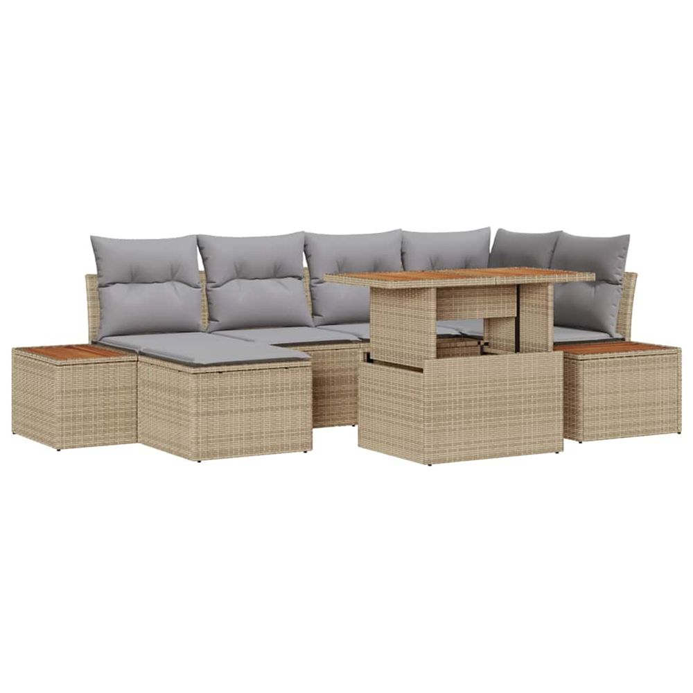 Ensemble de canapé de jardin 7 pc beige poly rotin
