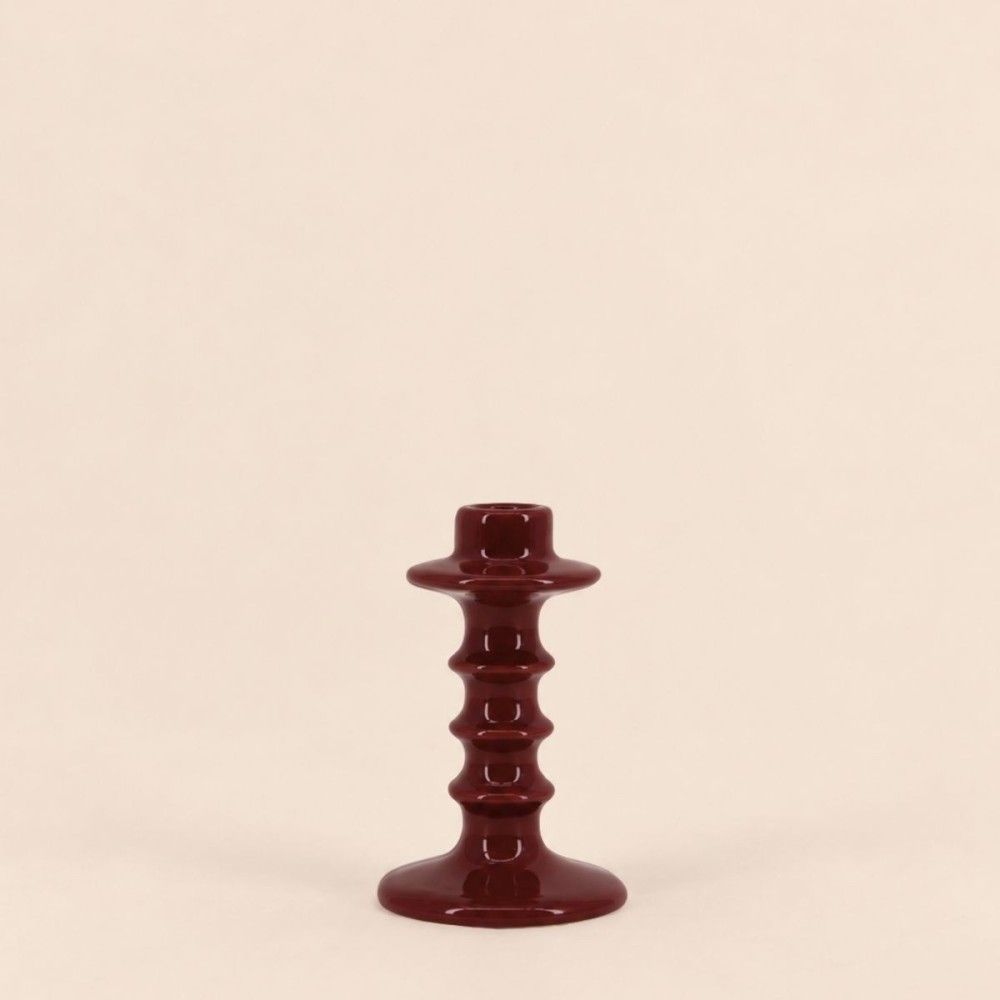 Bougeoir en céramique rouge 14cm