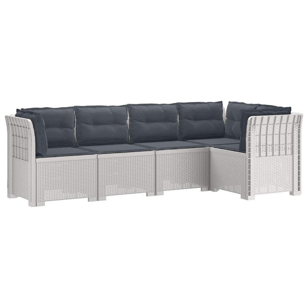 Canapé de jardin 5 places avec coussins aspect rotin pp blanc