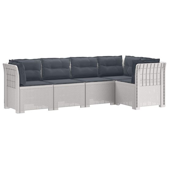 Canapé de jardin 5 places avec coussins aspect rotin pp blanc