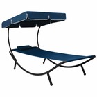 Lit de repos transat chaise longue d'extérieur 200 cm avec auvent et oreiller bleu