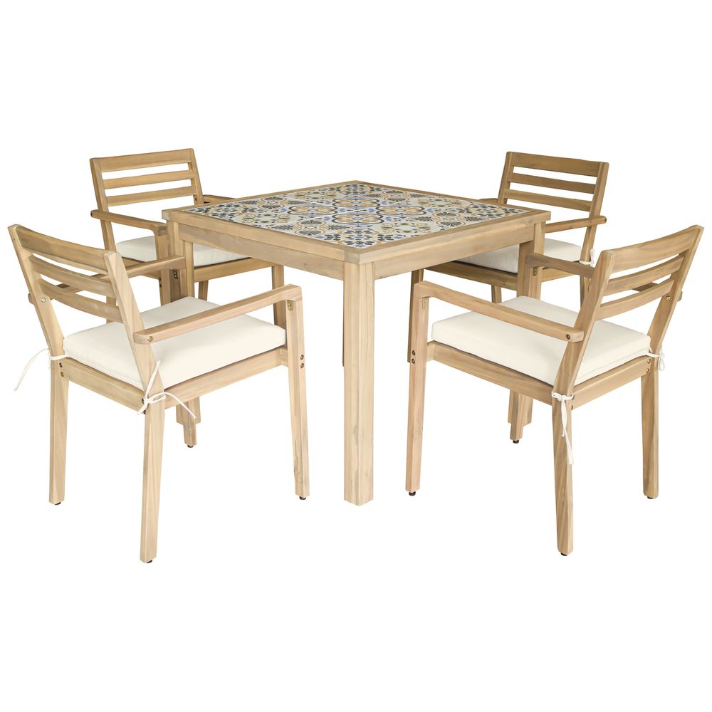 Ensemble table et chaises de jardin 4 places en acacia massif et céramique faro