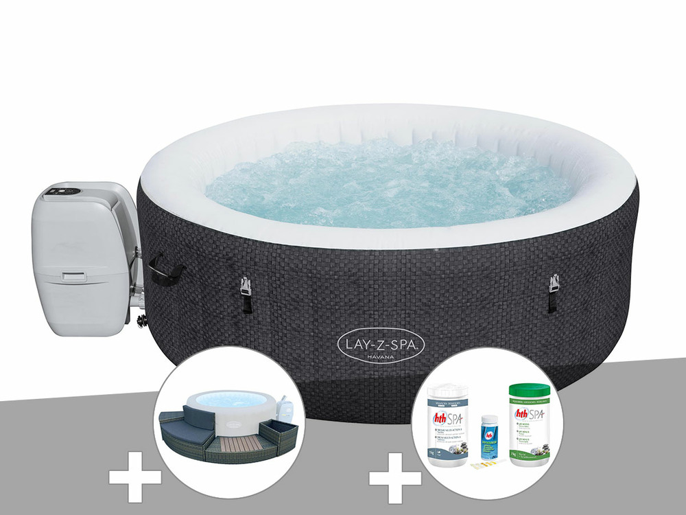 Kit spa gonflable lay-z-spa havana rond airjet 2/4 places + ensemble mobilier 4