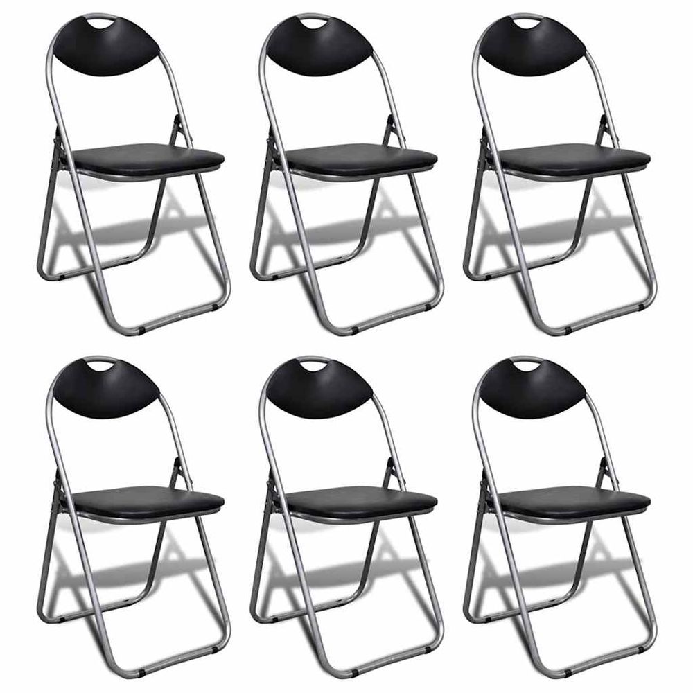 Chaises pliantes 6 pièces en similicuir noir et acier