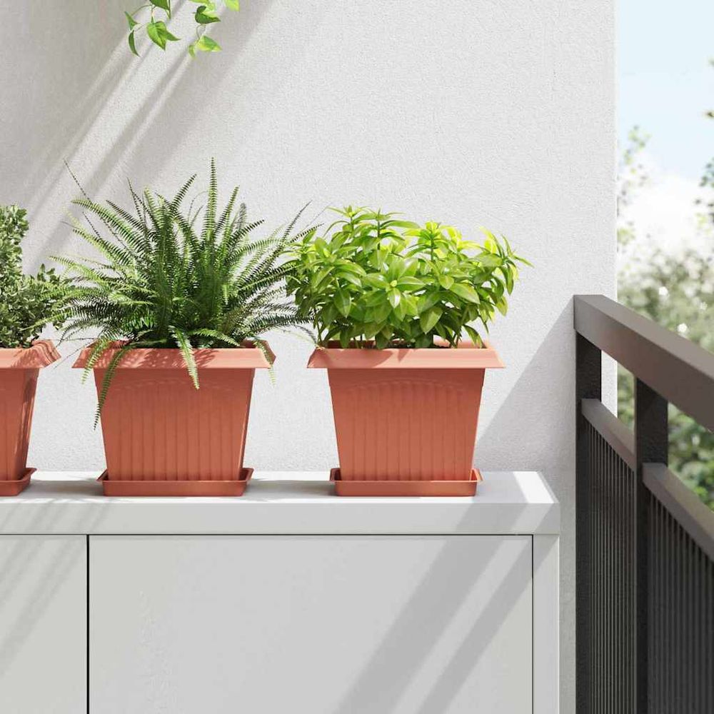 Lot 24 pots de fleurs carré plastique intérieur extérieur drainage 23cm rouge