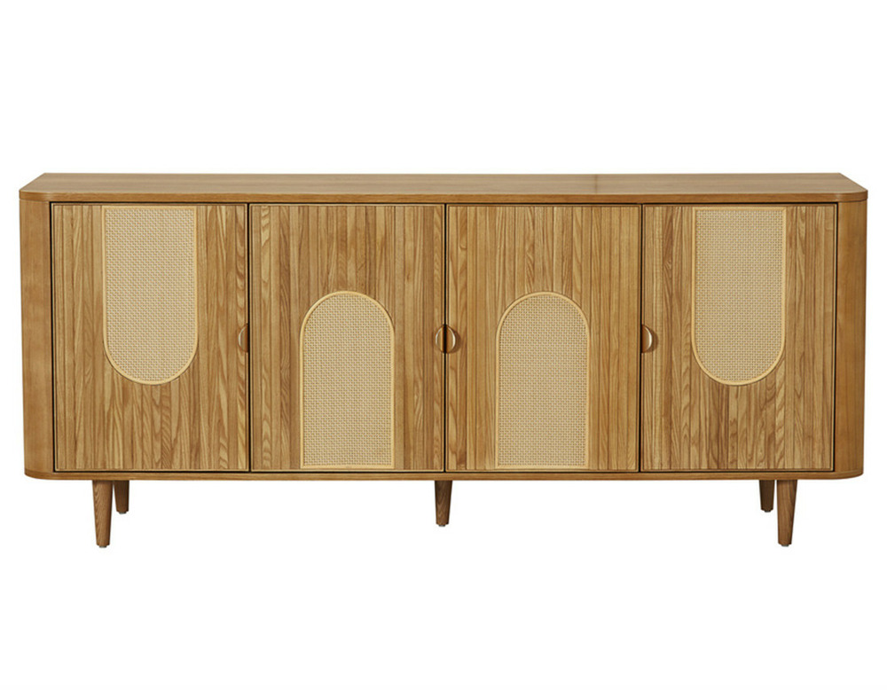Milazzo - buffet bas - bois plaqué chêne et cannage - 4 portes - 176 cm
