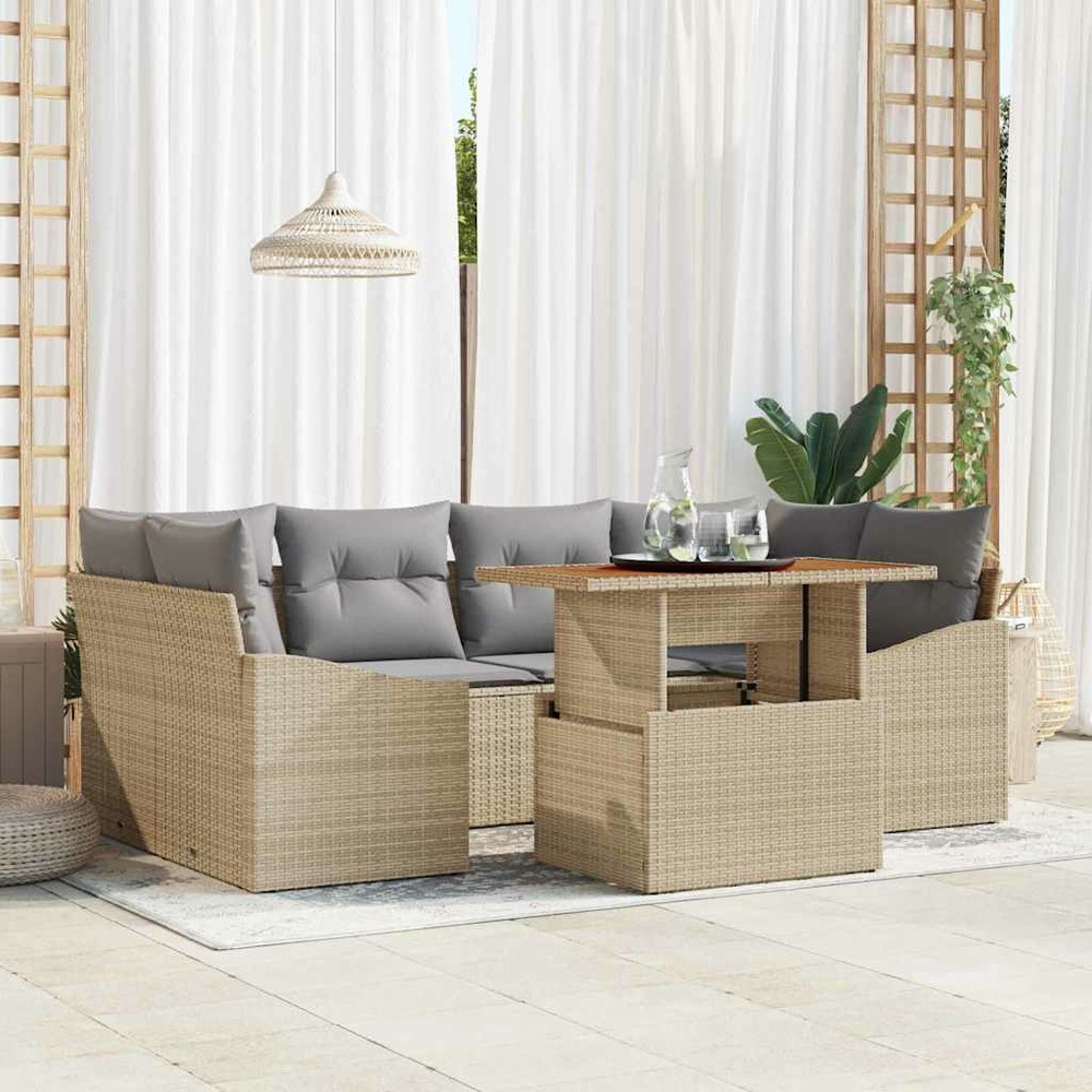 Ensemble de canapé de jardin 7 pcs beige poly rotin