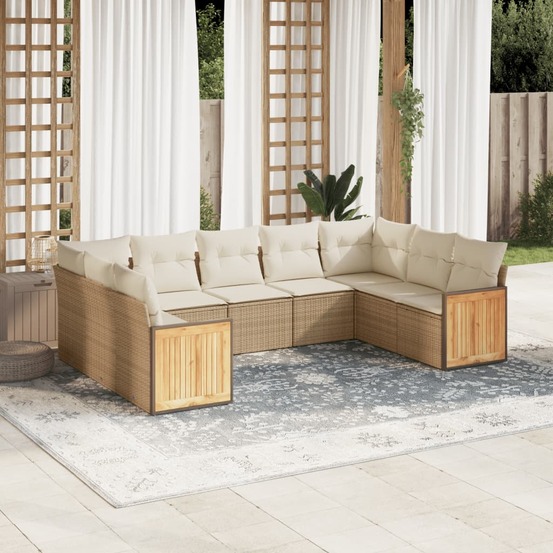 Salon de jardin avec coussins 8 pcs beige résine tressée