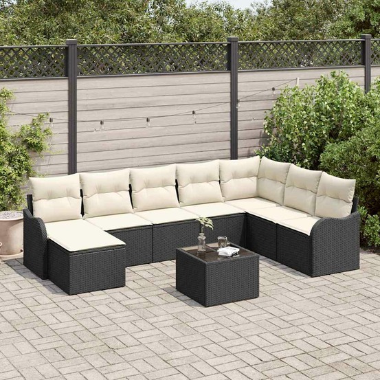 Ensemble de canapé de jardin 9 pcs noir et blanc poly rotin