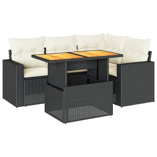 Salon de jardin 5 pcs avec coussins noir résine tressée